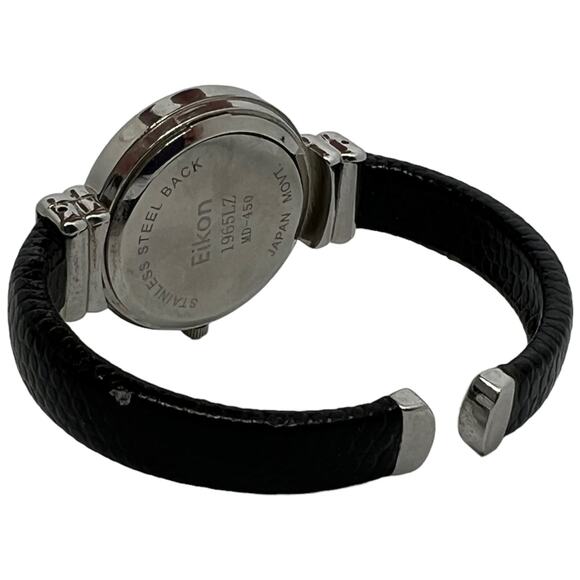 Eikon Quartz Watch Silver Round Face Black Expandable Leather Band - Picture 5 of 6
